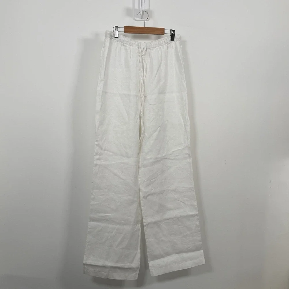 Reformation Olina 100% Linen Pants Womens Medium White Drawstring Beach Boho